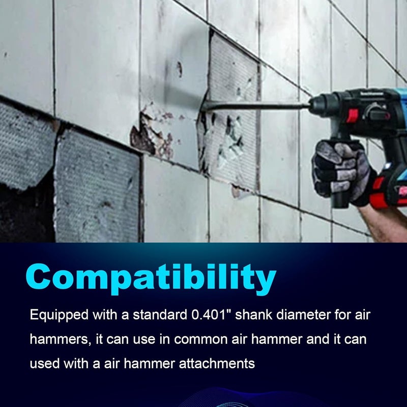 Phyxlyn Scraper 350mm (14" Inch) Long Flat Chisels Air Pneumatic Hammer Chisel with Round Collar for Concrete and Tile Chisel - Image 2